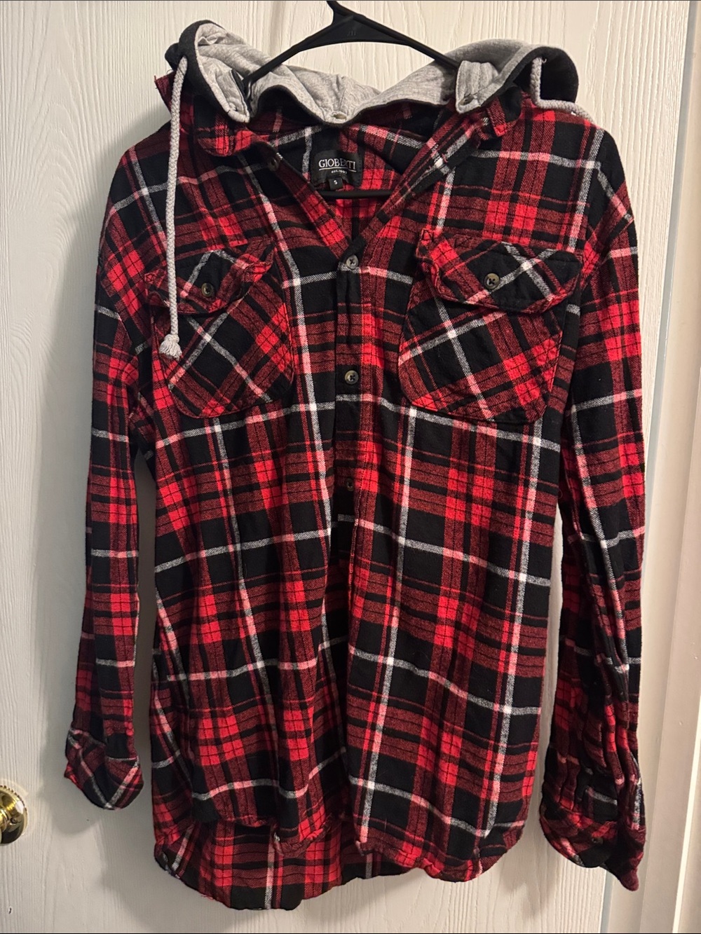 Croft & Barrow Red and Black Plaid Hooded Flannel Shirt